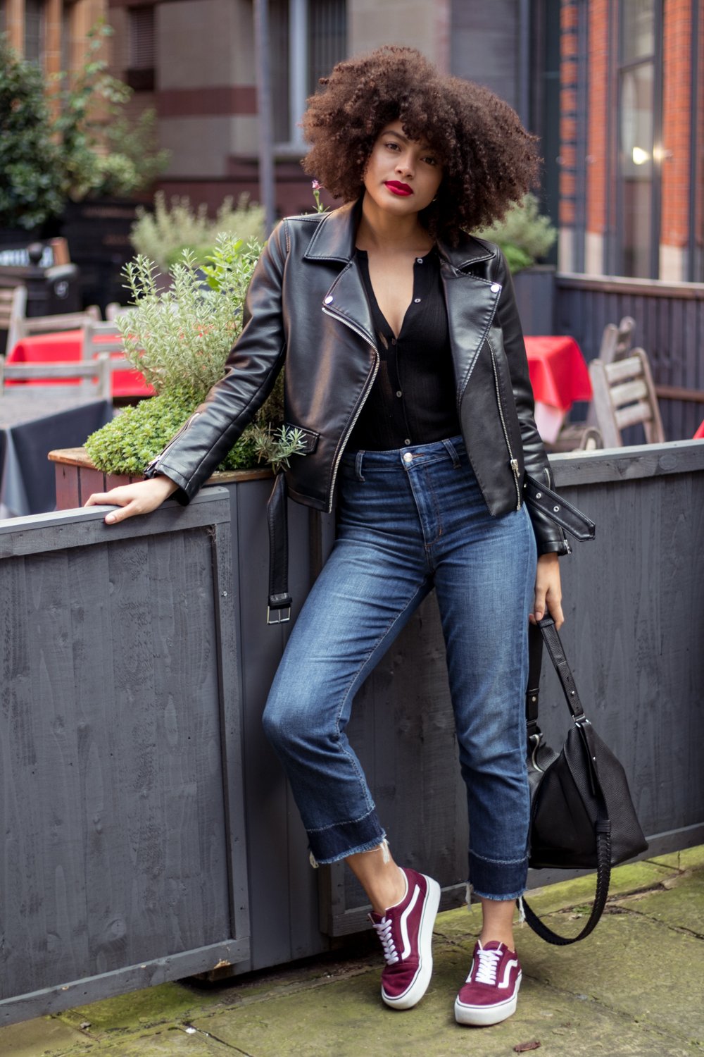 Everyday Style Blogger Outfit Denim and Biker Jacket