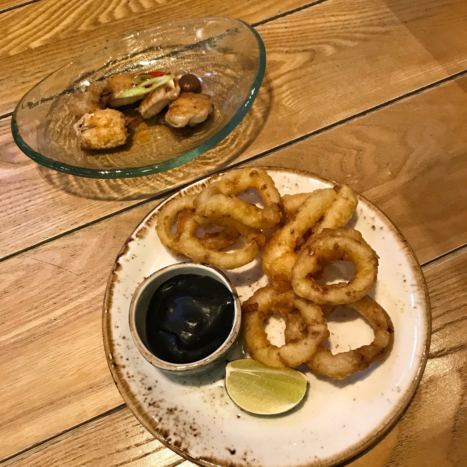 Calamari and squid ink and chicken wings Mr Coopers Manchester