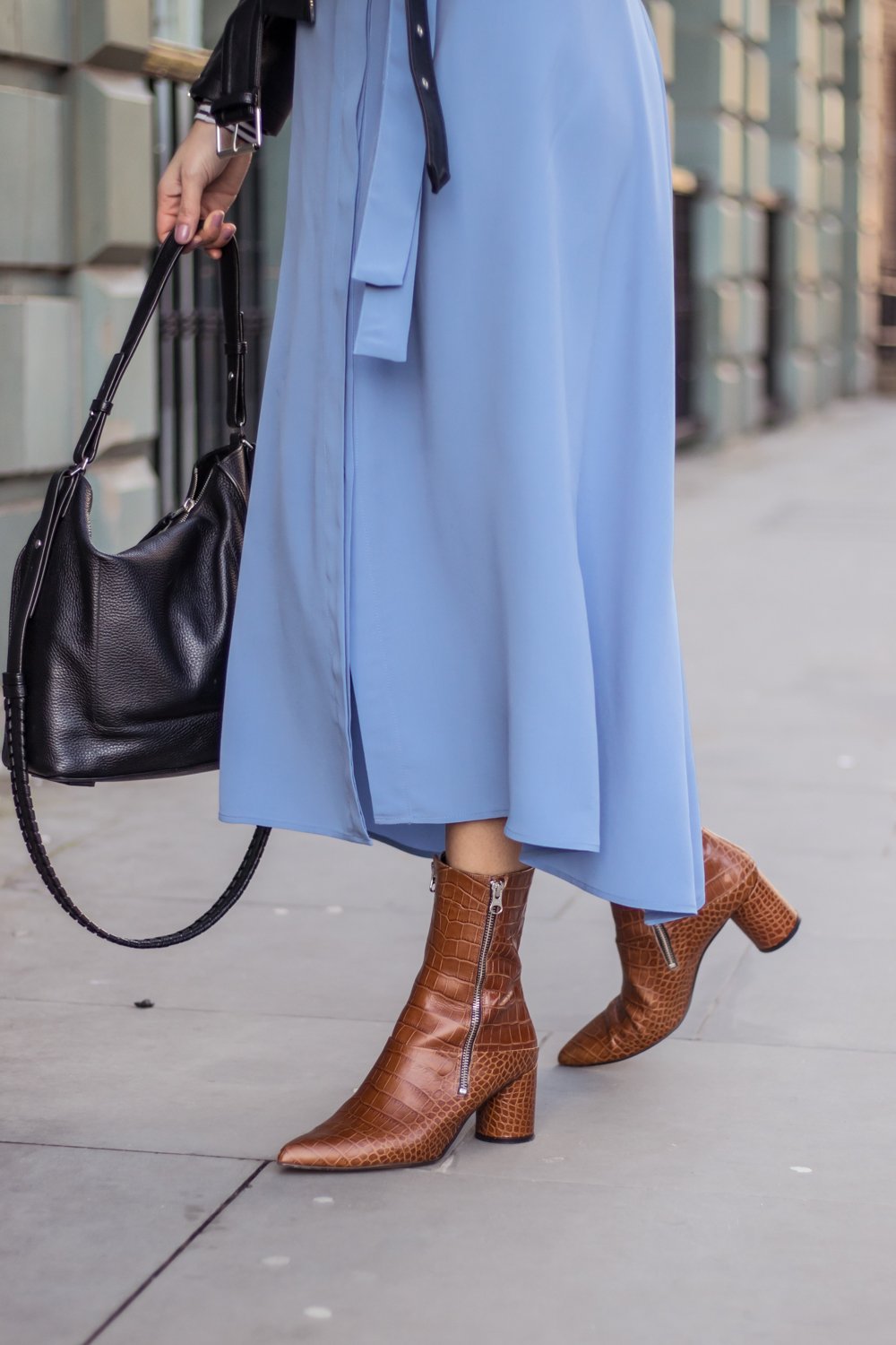 Finery Emilia Tan Leather Croc Effect Ankle Boot