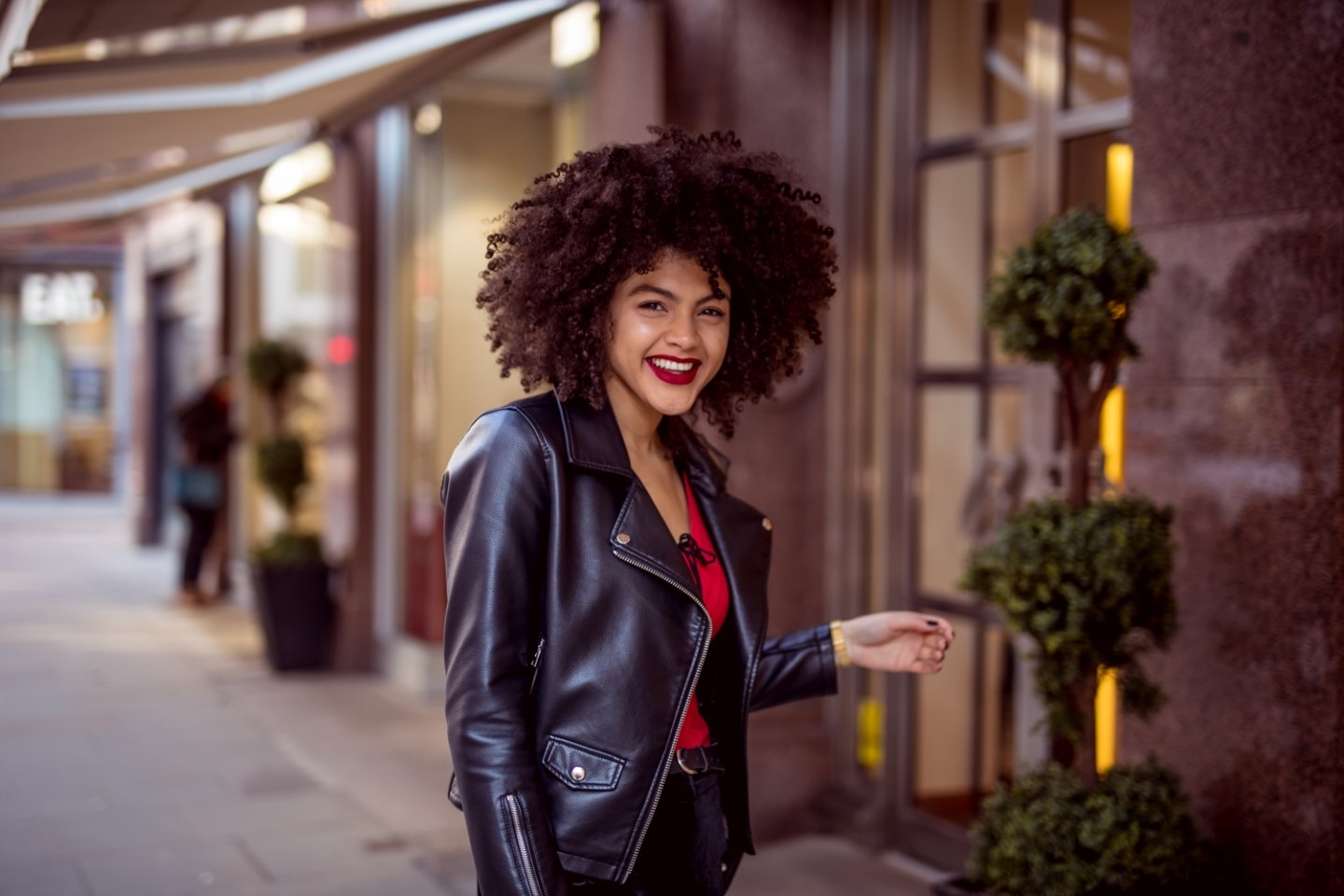 Faux leather biker jacket style blogger outfit