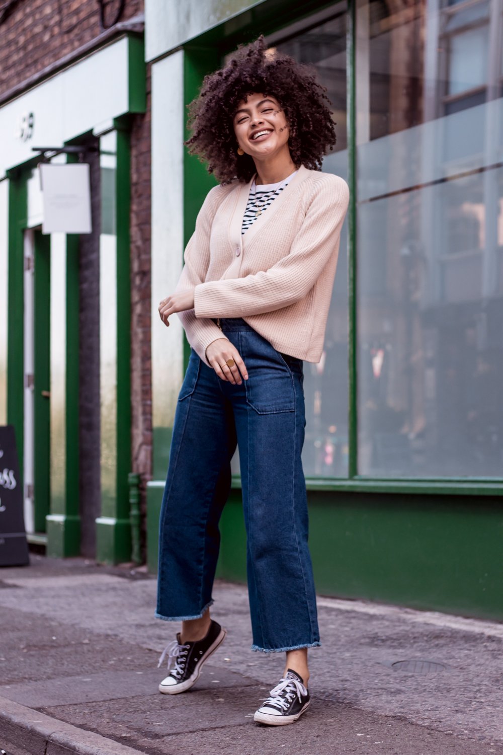 Stripe Tee Boxy Cardigan and Cropped Denim Everyday Outfit