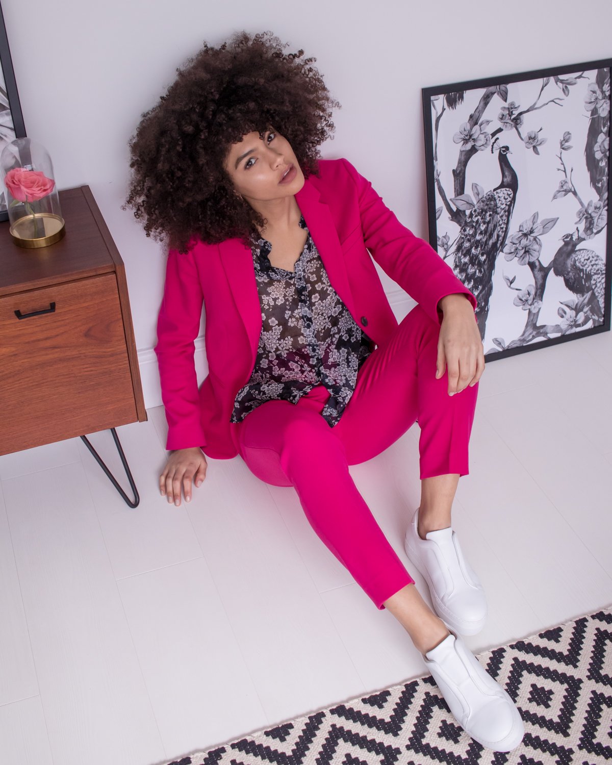 Samio fashion blogger pink french connection suit self portrait February 2018